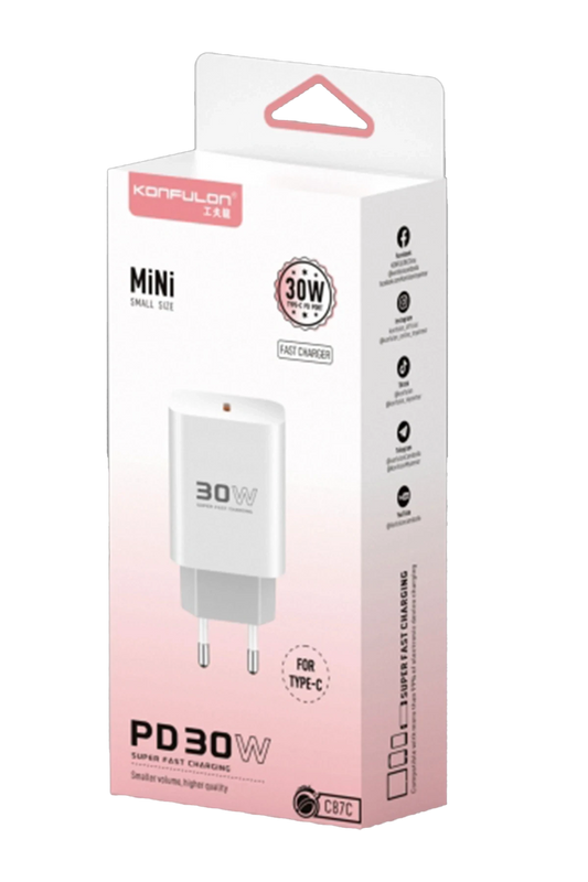 Konfulon C87C 30W Type-C Çıkışlı Ekstra DL50 1M Type-C to Lightning Kablolu PD Şarj Cihazı