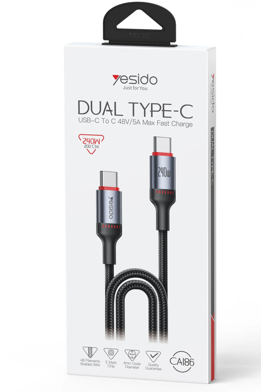 Yesido CA186 2M 240W Type-C to Type-C PD Hızlı Şarj Kablosu