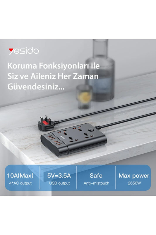 Yesido MC08 10in1 6 Adet Usb ve 4 Adet Priz Dönüştürücü 1.8M