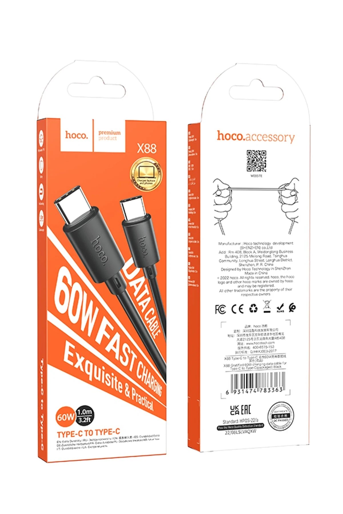 Hoco. X88 1M 60W Type-C to Type-C PD Hızlı Şarj Data Kablosu