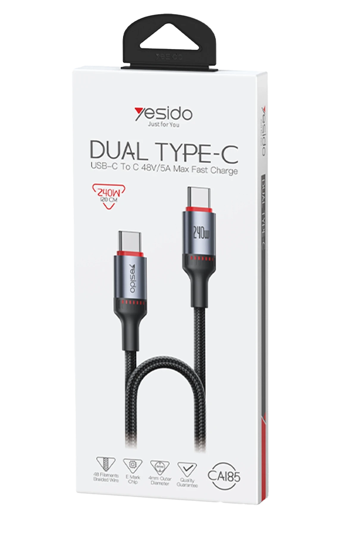 Yesido CA185 1.2M 240W Type-C to Type-C PD Hızlı Şarj Kablosu