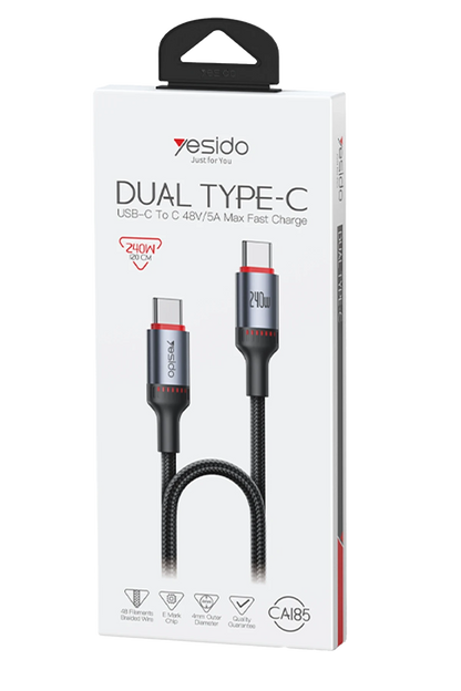 Yesido CA185 1.2M 240W Type-C to Type-C PD Hızlı Şarj Kablosu