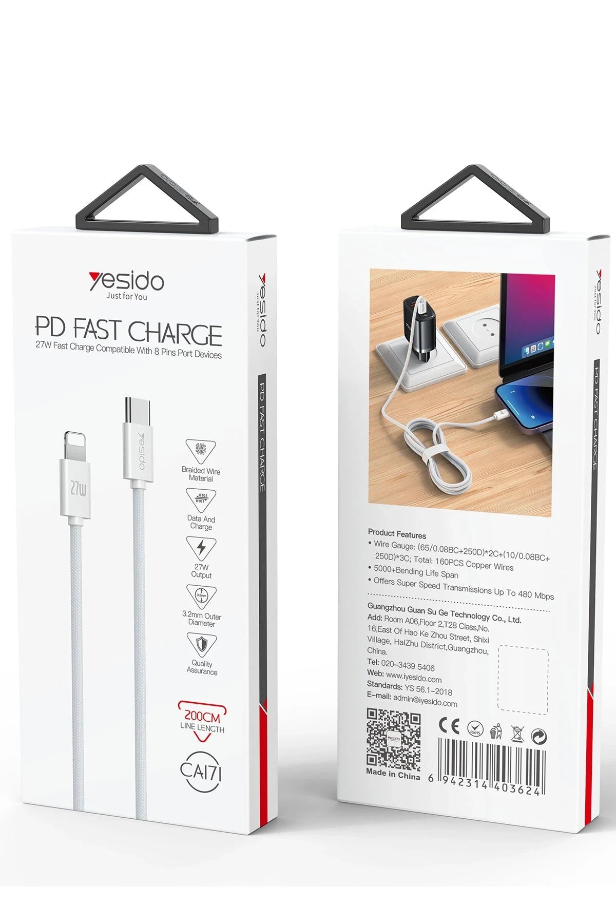 Yesido CA171 2M 27W Type-C to Lightning PD Hızlı Şarj Kablosu