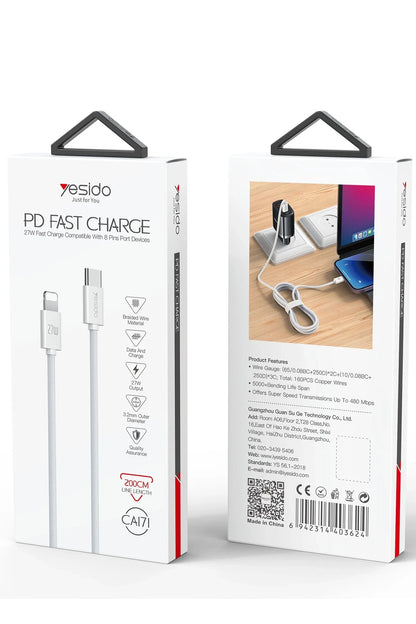 Yesido CA171 2M 27W Type-C to Lightning PD Hızlı Şarj Kablosu