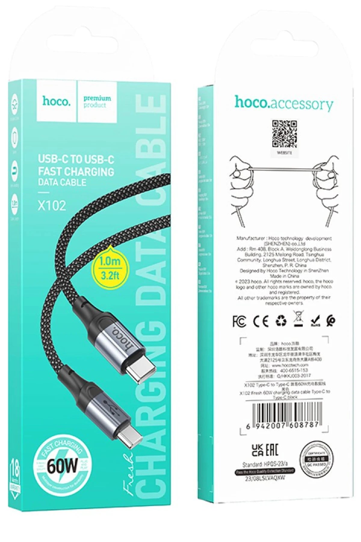 Hoco. X102 Fresh 1M 60W Type-C to Type-C PD Hızlı Şarj Data Kablosu