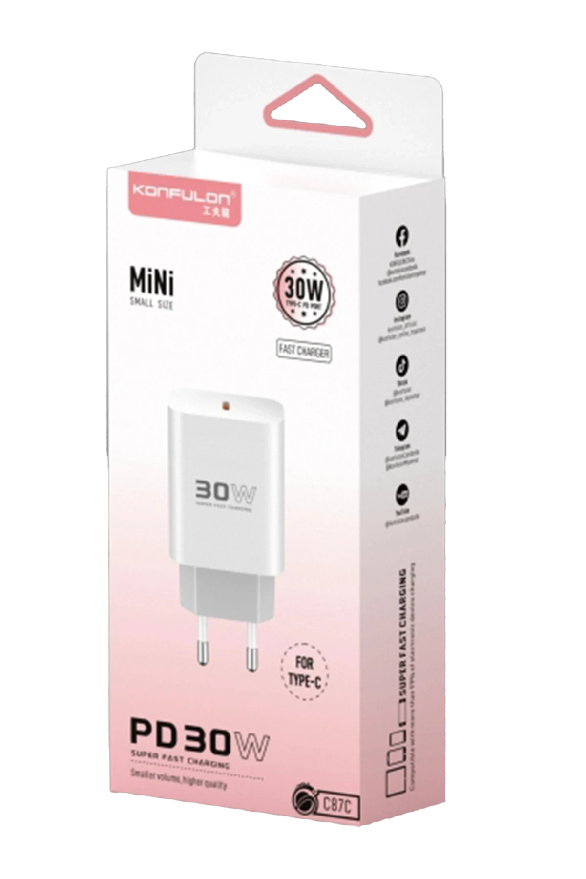 Konfulon C87C 30W Type-C Çıkışlı Ekstra DL50 1M Type-C to Lightning Kablolu PD Şarj Cihazı