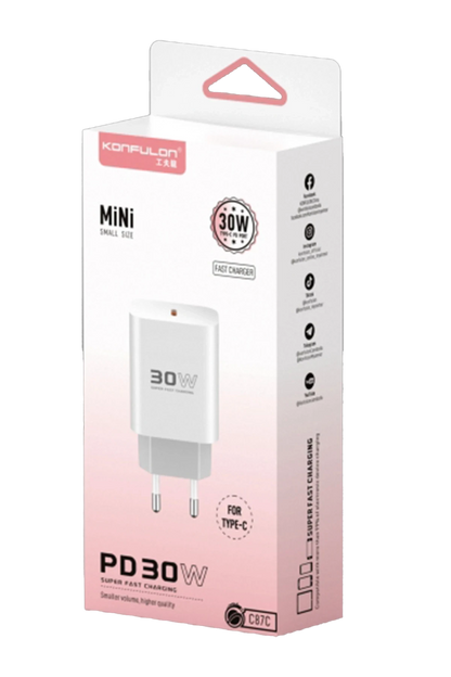 Konfulon C87C 30W Type-C Çıkışlı Ekstra DL50 1M Type-C to Lightning Kablolu PD Şarj Cihazı