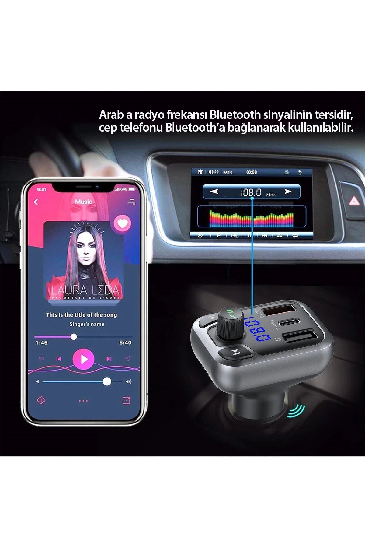 Earldom M63 Bluetooth USB3.0 ve Type C PD Hızlı Şarj FM Transmitter