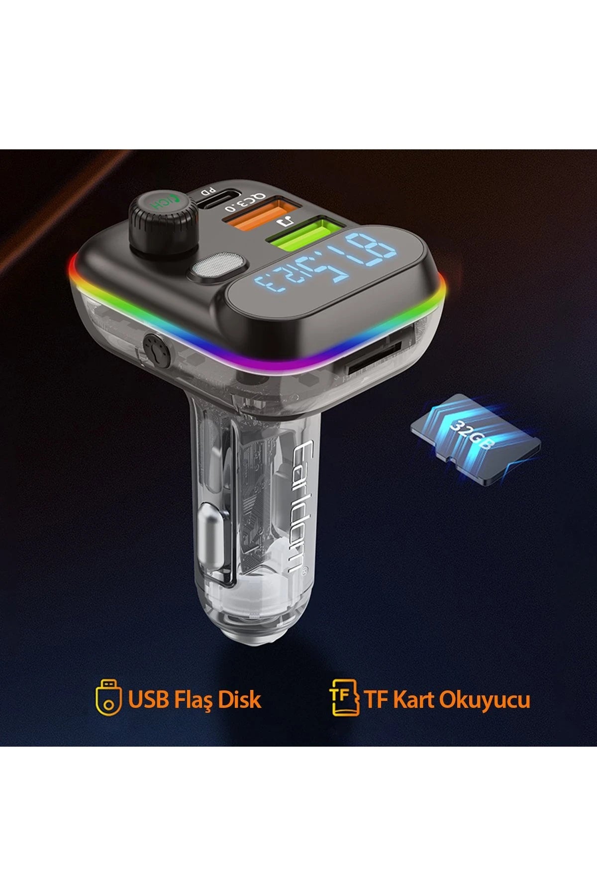 Earldom M80 Bluetooth USB3.0 ve Type C PD Hızlı Şarj FM Transmitter