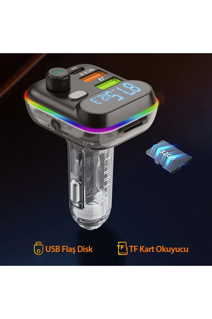 Earldom M80 Bluetooth USB3.0 ve Type C PD Hızlı Şarj FM Transmitter
