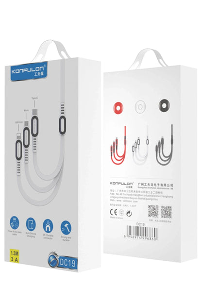 Konfulon DC19 3in1 USB Kablo 1.3M 3A