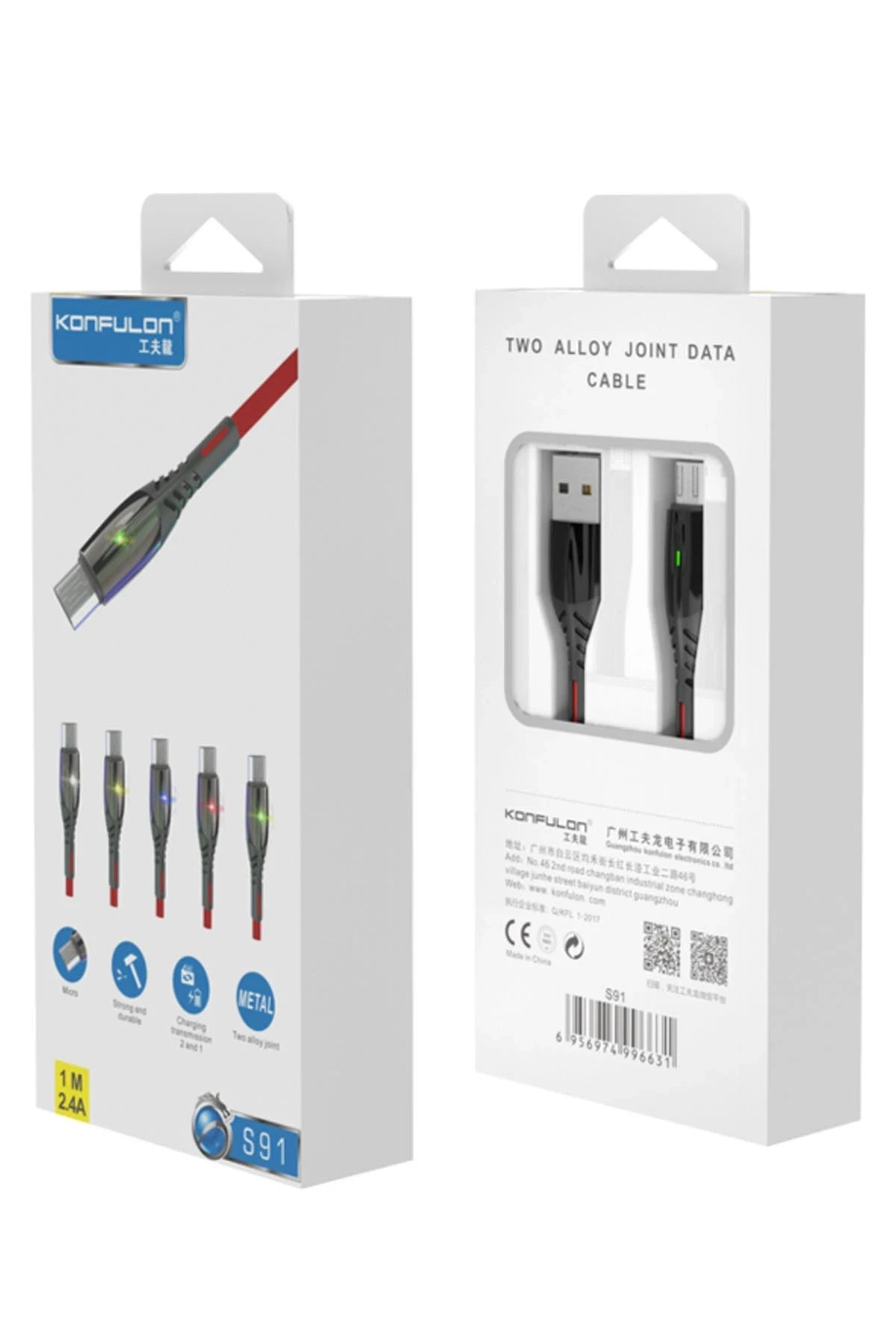 Konfulon S91 Ledli Micro USB Kablo 1M 2.4A