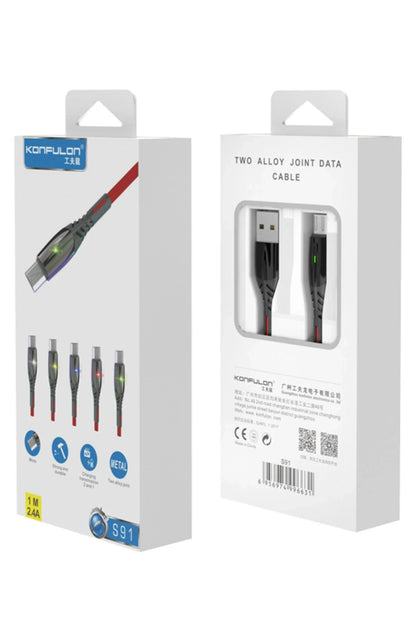 Konfulon S91 Ledli Micro USB Kablo 1M 2.4A