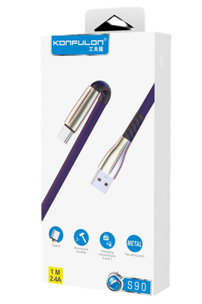 Konfulon S90 Metal Uçlu Type-C Kablo 1M 2.4A