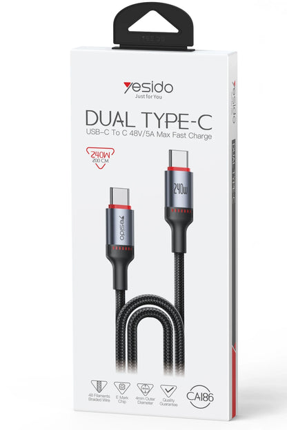Yesido CA186 2M 240W Type-C to Type-C PD Hızlı Şarj Kablosu
