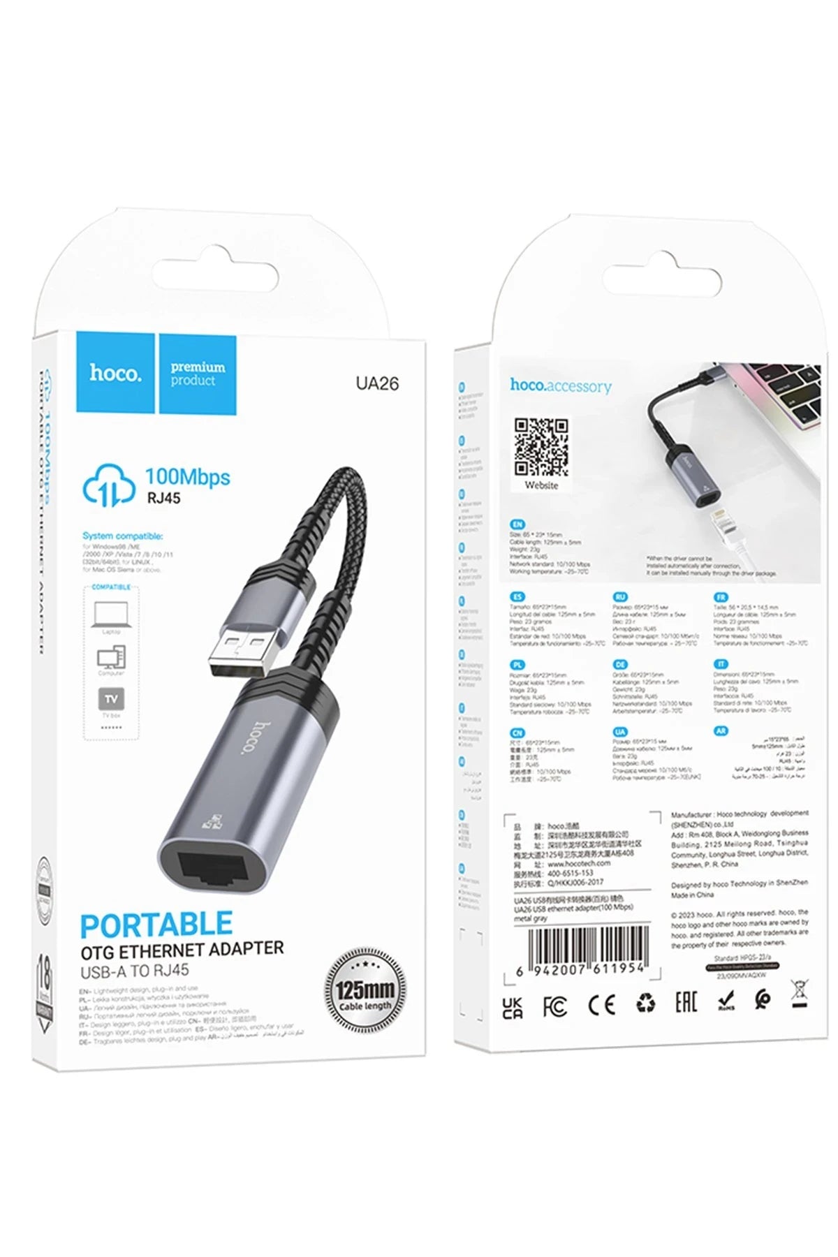 Hoco. UA26 Tak Çalıştır USB to RJ45 100 Mbps Ethernet Dönüştürücü