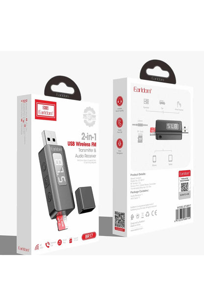 Earldom BR17 BT 5.3 SD Kart ve Aux Çıkışlı Arama Destekli Dijital Ekranlı 2in1 USB FM Transmitter