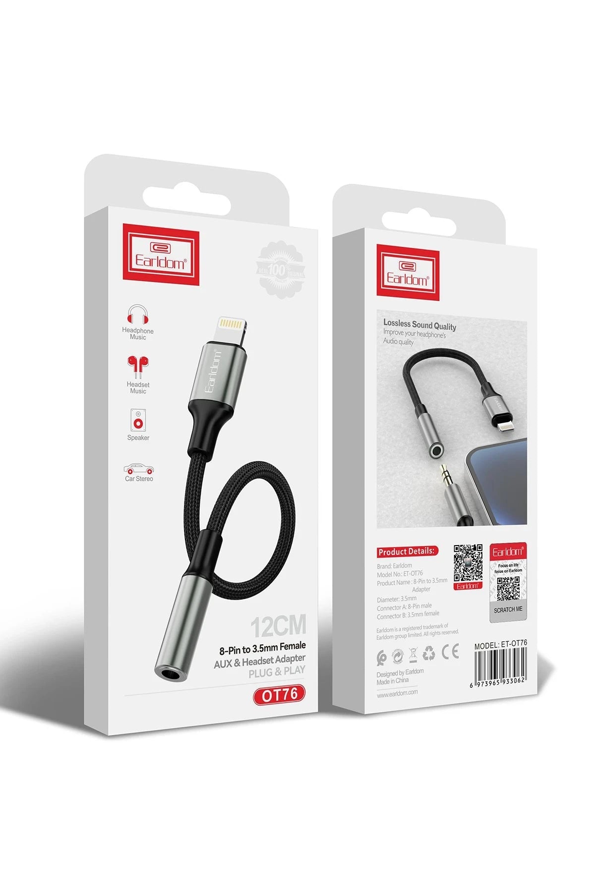 Earldom OT76 Tak Çalıştır 12cm Lightning to Aux Dönüştürücü