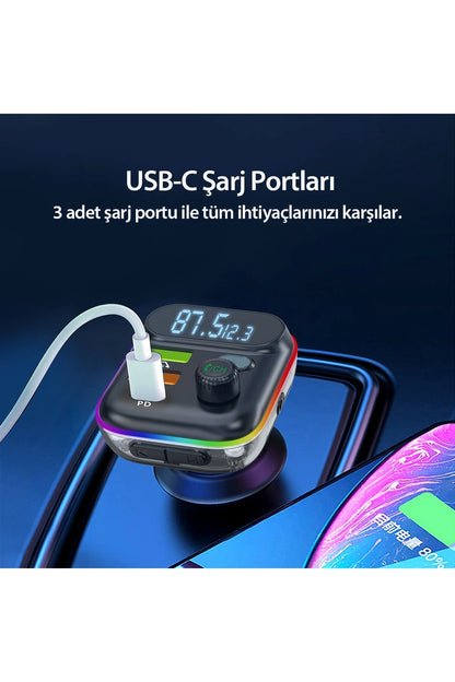 Earldom M80 Bluetooth USB3.0 ve Type C PD Hızlı Şarj FM Transmitter